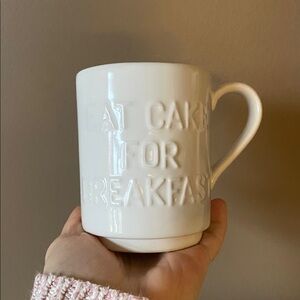 Kate Spade White Ceramic Mug “Eat Cake For Breakast”